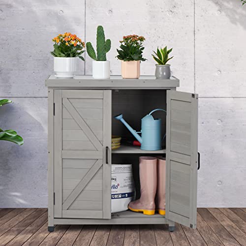 Potting Bench with Storage Cabinet and Metal Table Top M590