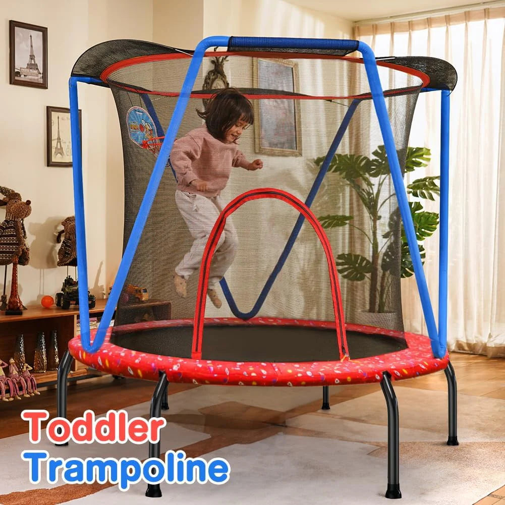 66 Kids Trampoline with Basketball Hoop and Safety Enclosure Net D190