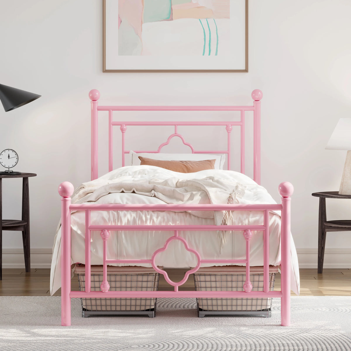 Queen Size Black Metal Platform Bed Frame with Headboard and Footboard S253033