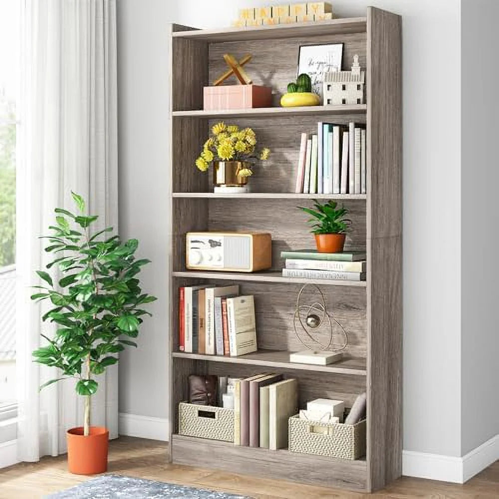 Black 6-Tier Wood Bookcase D45740
