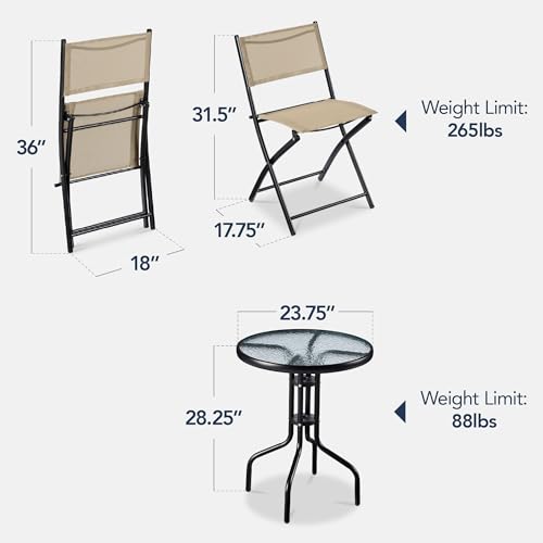 3-Piece Patio Bistro Dining Furniture Set with Glass Tabletop R536