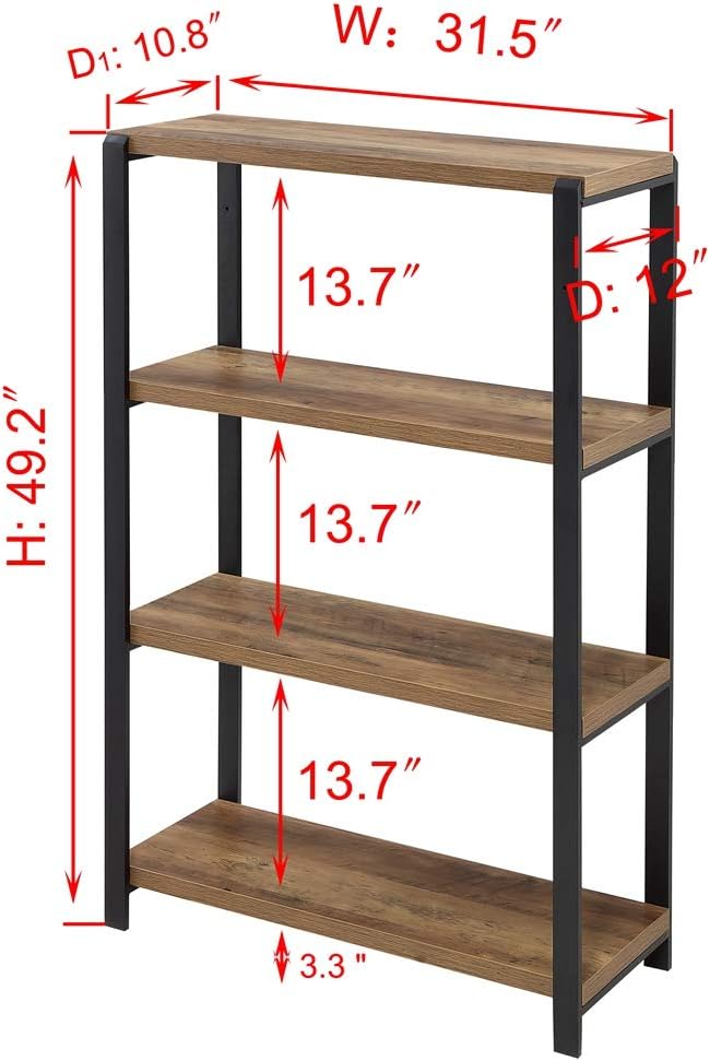 Rustic Oak 4 Tier Metal and Wood Bookshelf R3550