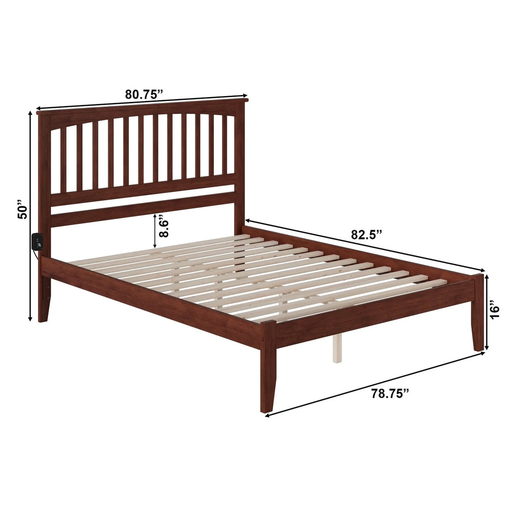 King Platform Bed with Open Foot Board in Walnut Y187
