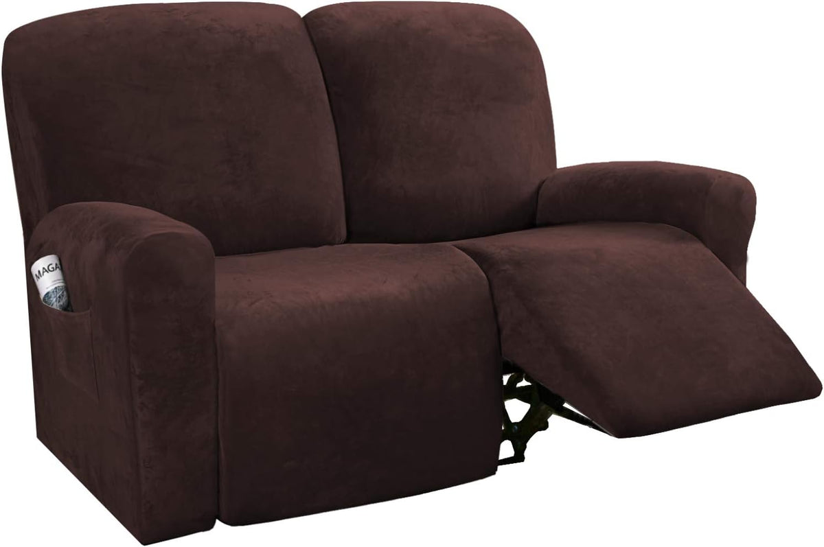 6-Pieces Velvet Stretch Recliner Loveseat Covers for 2 Cushion Sofa (Medium, Camel) C64895