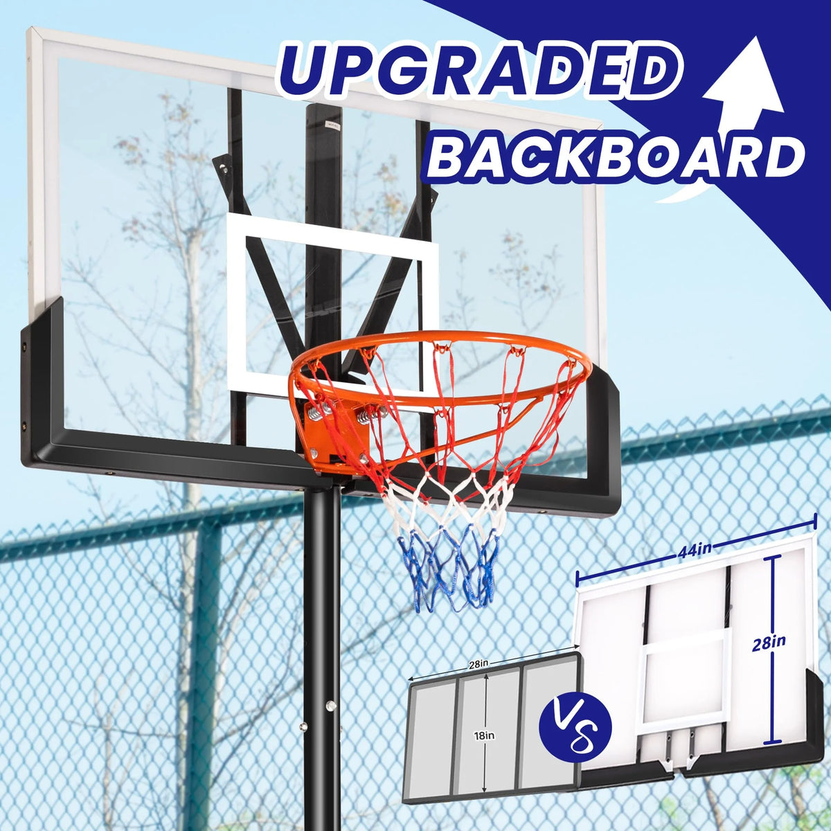 Portable Basketball Hoop System, Height Adjustable 4.4ft - 10ft, 45 inch PC Backboard E109994