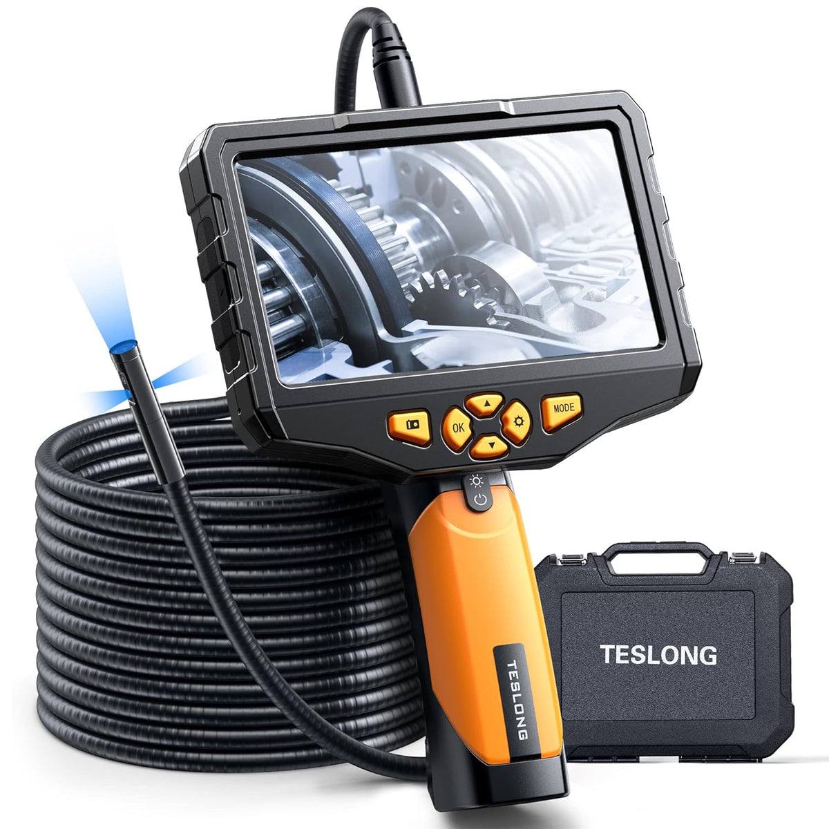 Triple-Lens Borescope Inspection Camera with Light, 16.4ft Waterproof Flexible Cable S5867