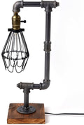 Steampunk Water Piping Desk Top Table Lamp Real Wood Base Edison Iron Retro Lamp E238