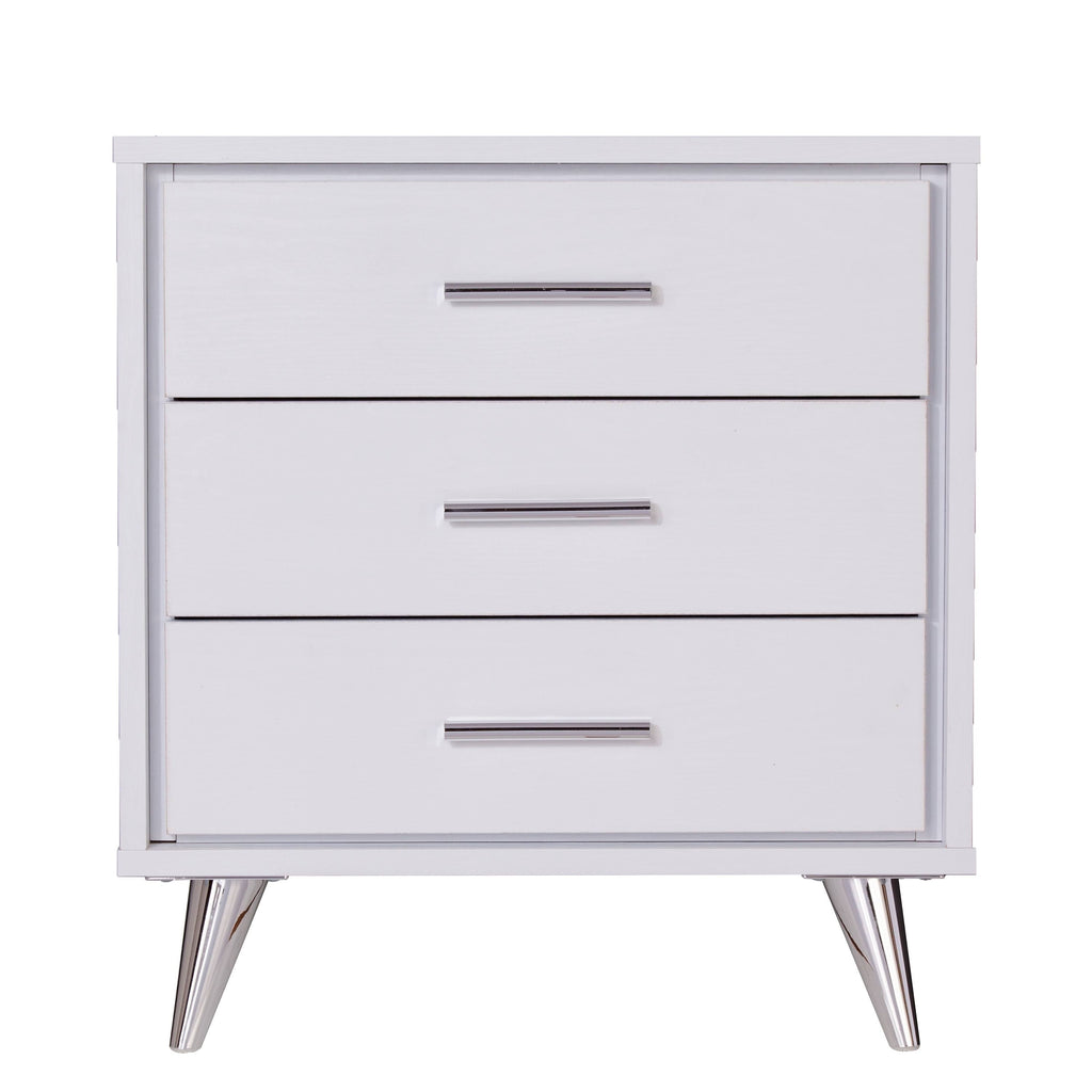 White Chrome Finish Bedside Table with Drawers A6473
