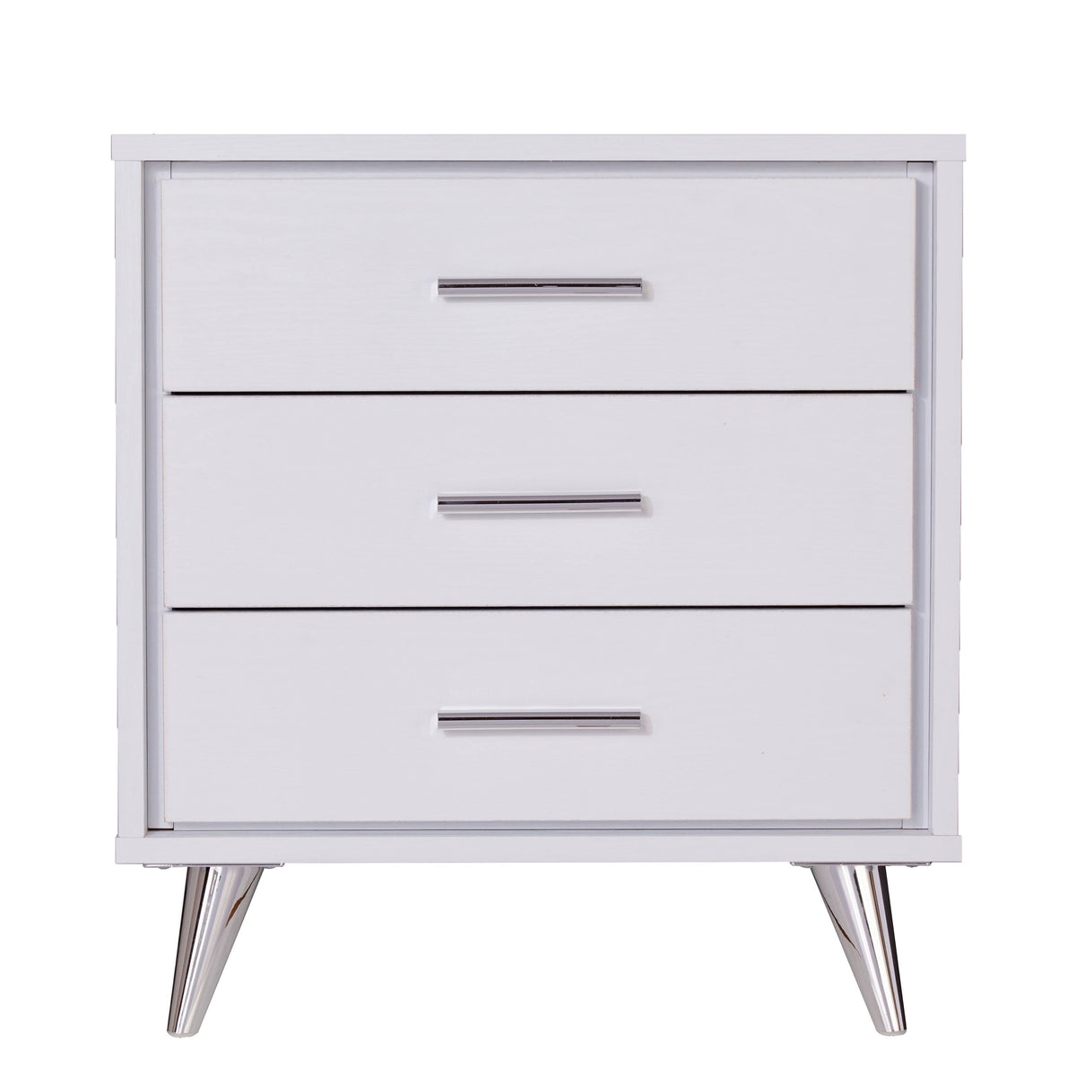 White Chrome Finish Bedside Table with Drawers A6473