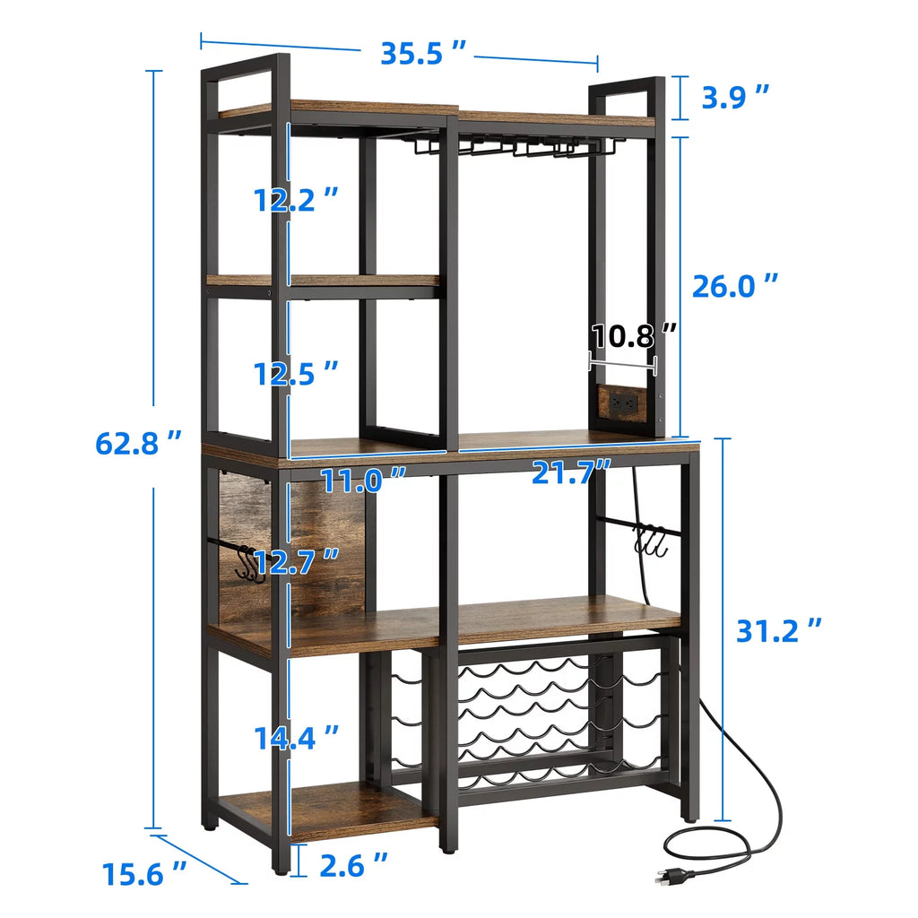 5 Tier Coffee Bar Station with Wine Rack and Power Outlet J344