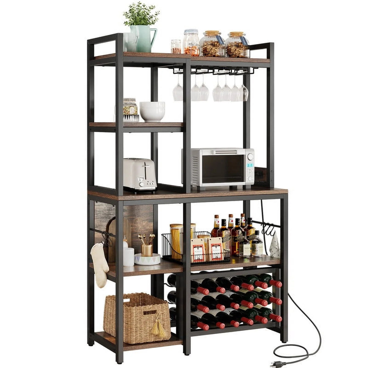 5 Tier Coffee Bar Station with Wine Rack and Power Outlet J344