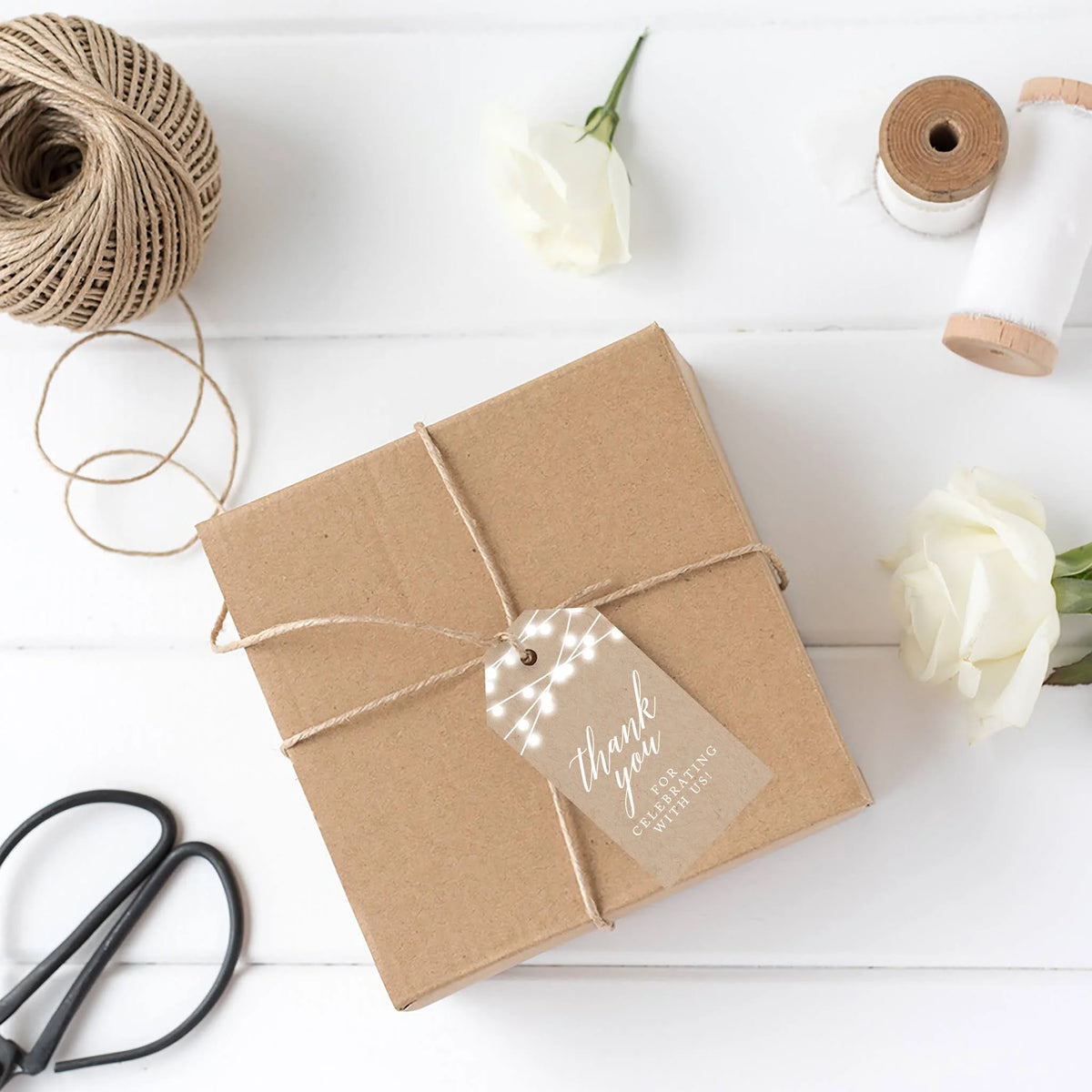 100-Pk Cardstock Favor Tags with Bakers String I890