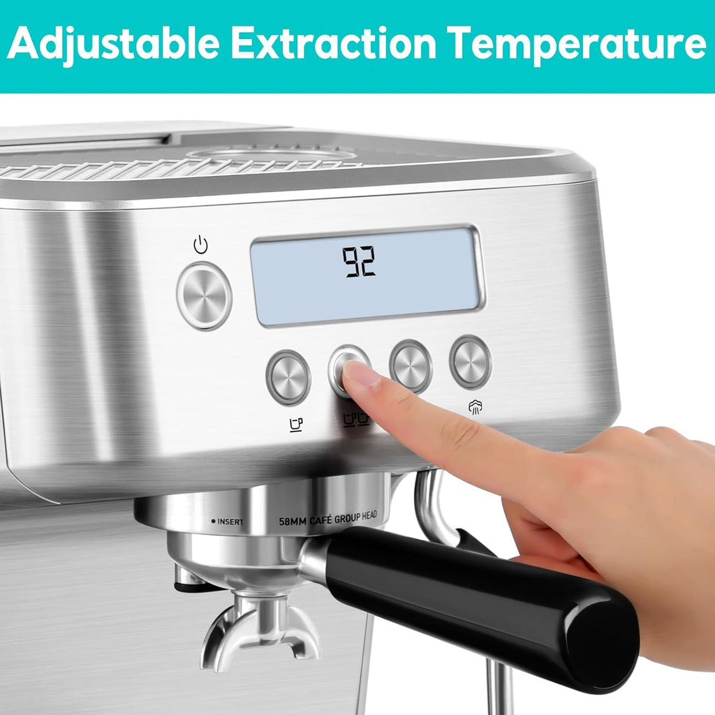 Espresso Machine with LCD Display and Milk Frother Steam Wand L8645