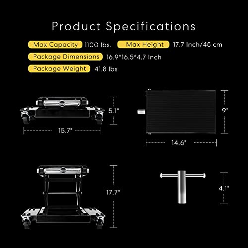 1100 Lbs Steel Wide Deck Motorcycle Lift Scissor Jack with Dolly and Hand Crank Black L43969
