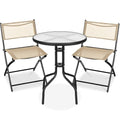 3-Piece Patio Bistro Dining Furniture Set with Glass Tabletop R536