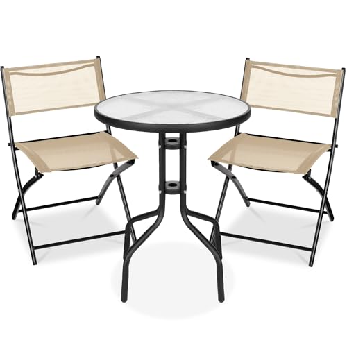 3-Piece Patio Bistro Dining Furniture Set with Glass Tabletop R536