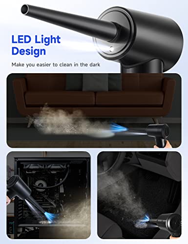 Compressed Air Duster 3-Gear 51000RPM Cordless Rechargeable LED Light Black L1518