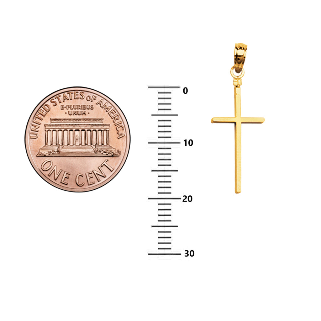 14K Gold Tubular Baby Cross Charm Pendant Necklace E8258