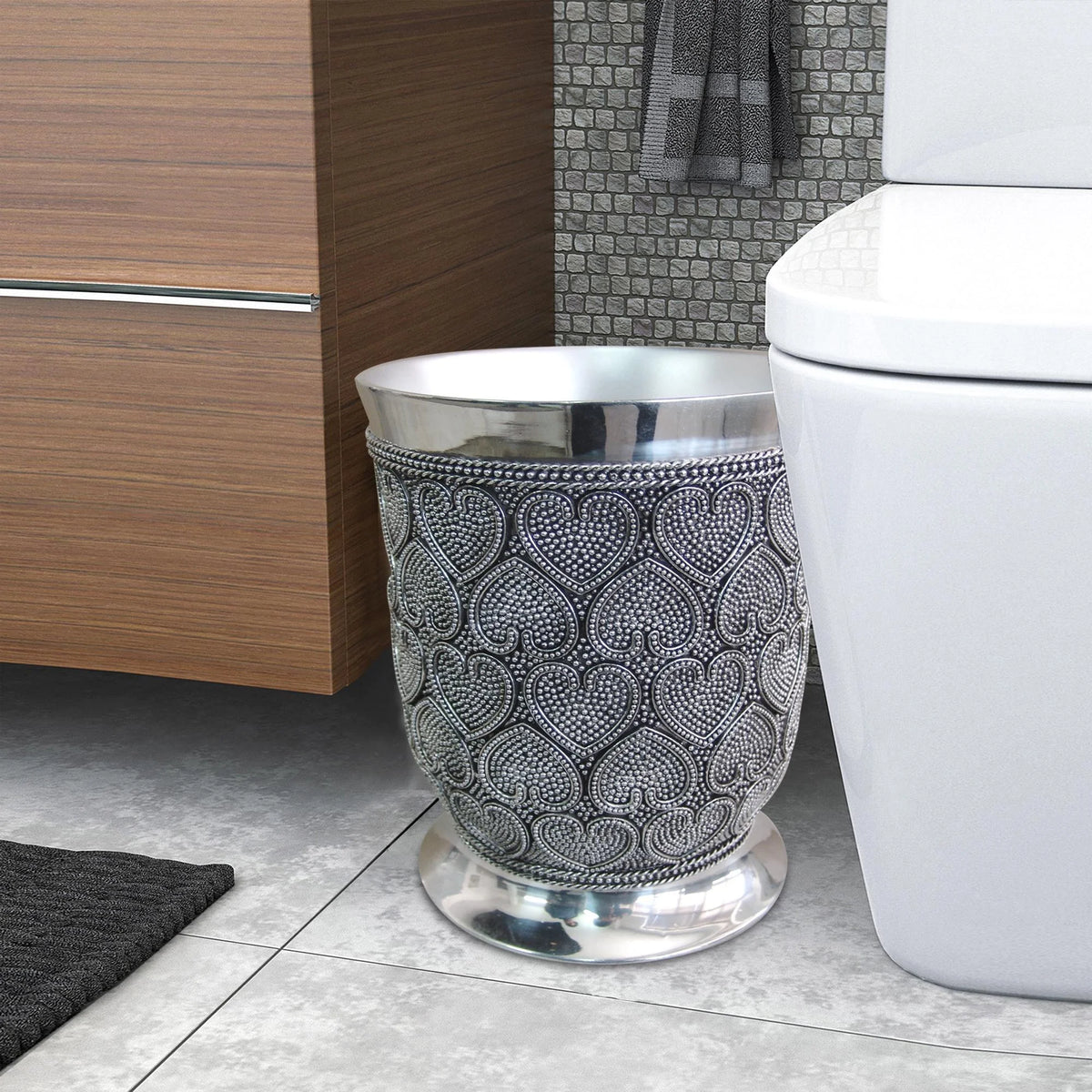 Beaded Heart Resin Decorative Trash Can B585