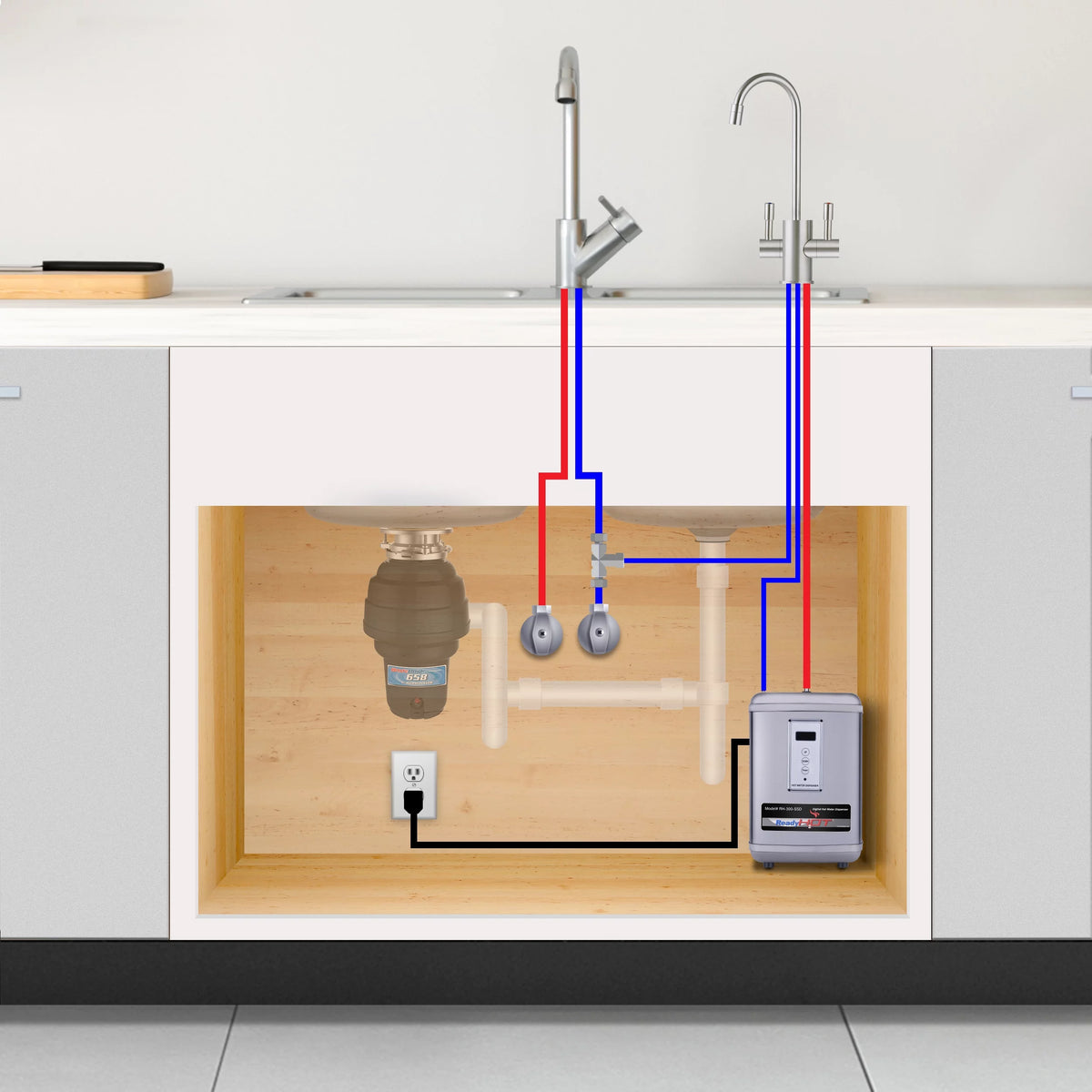 Digital Hot Water Dispenser 1300W with Brushed Nickel 2 Handle Faucet D843504