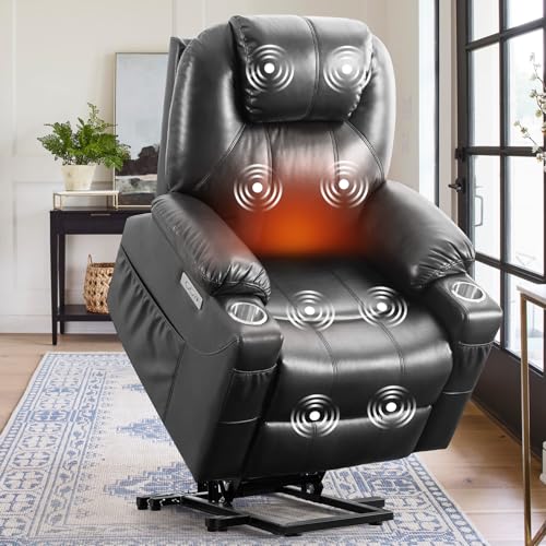 Grey PU Leather Power Lift Recliner Chair with Heat & Massage X1774