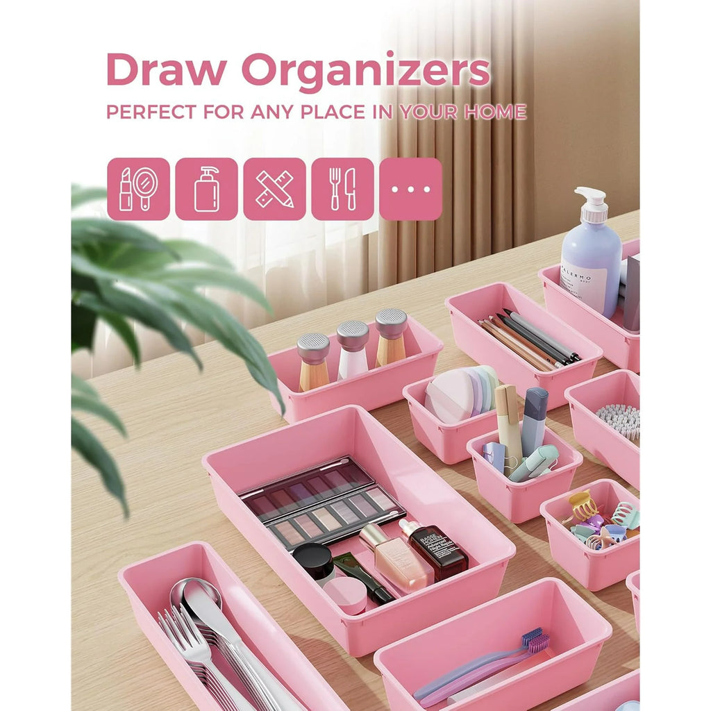 25 PCS Plastic Drawer Organizers Set, 4-Sizes (Pink) O70032