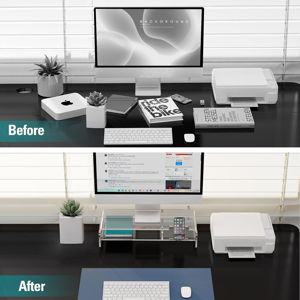 20-inch Clear Acrylic Monitor Stand Riser with Keyboard Storage and Phone Holder Q442802
