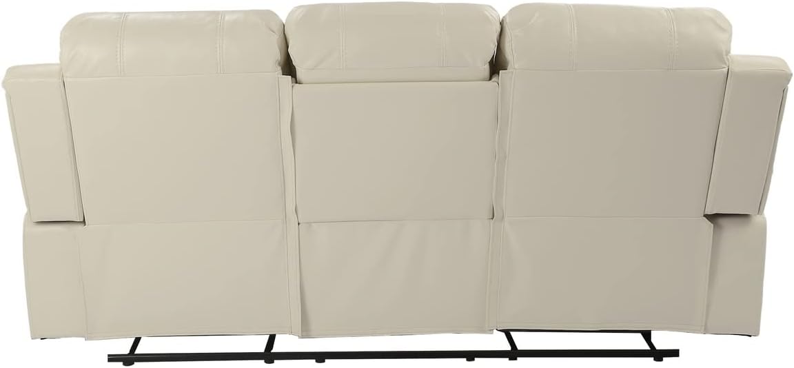 Beige Air Leather Double Recliner Loveseat with Console L31141