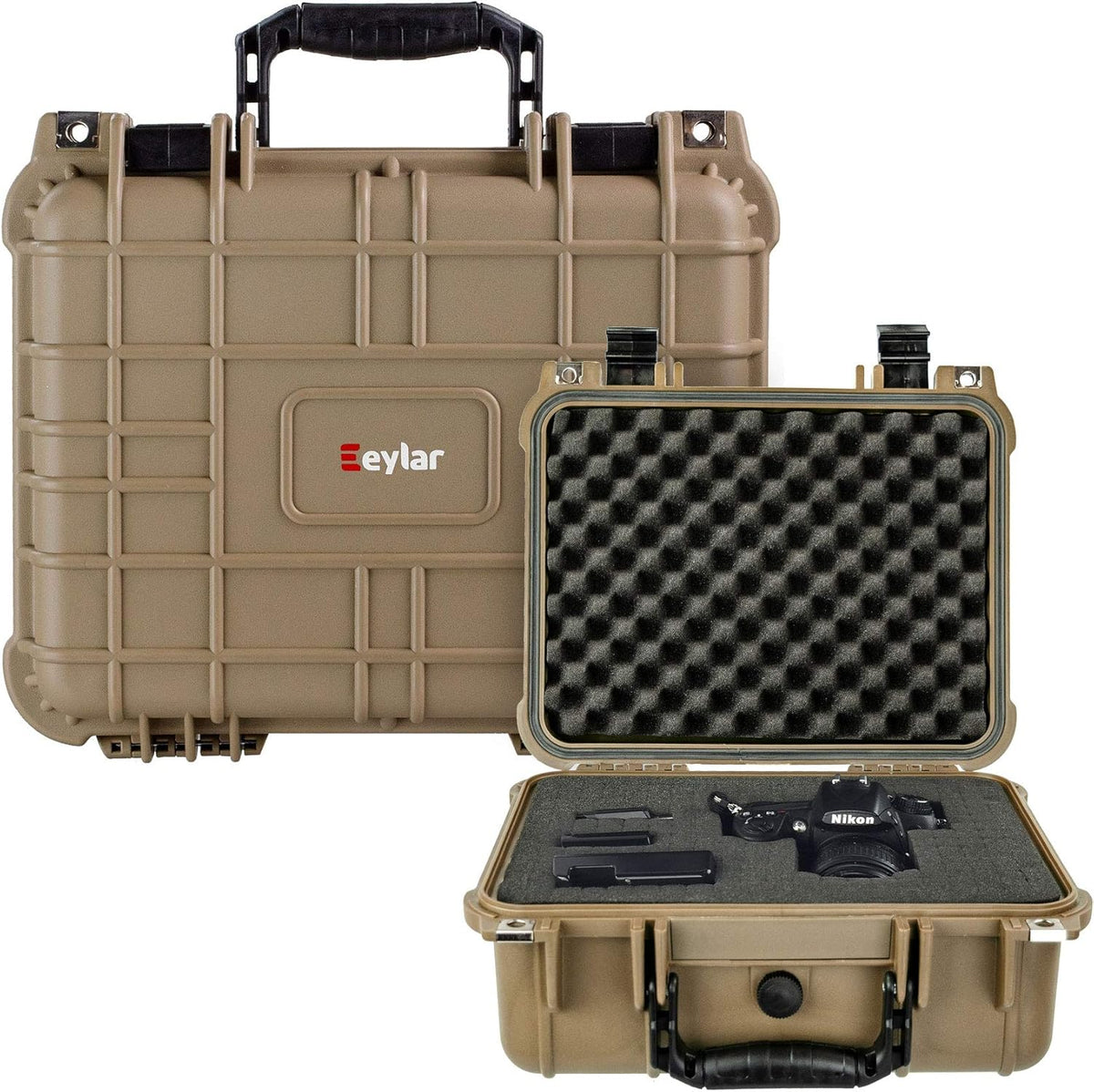 Protective Camera Hard Case Water & Shock Proof with Foam Tan Pack of 2 E92682