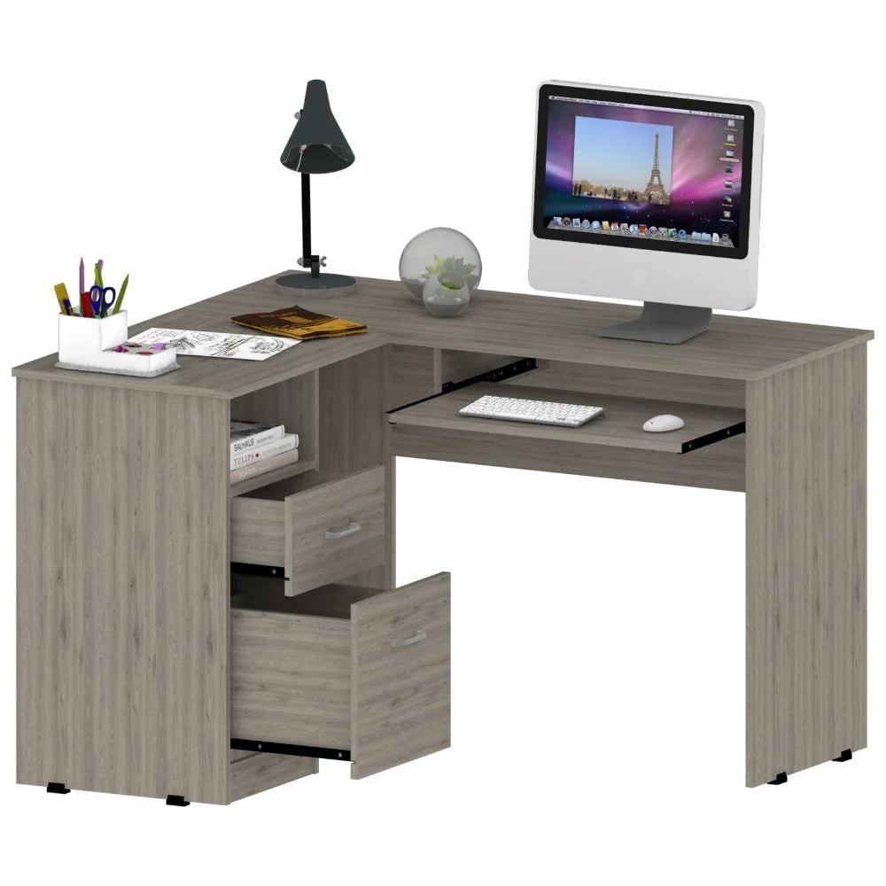 L-Shaped Desk with Keyboard Shelf Light Gray W1849
