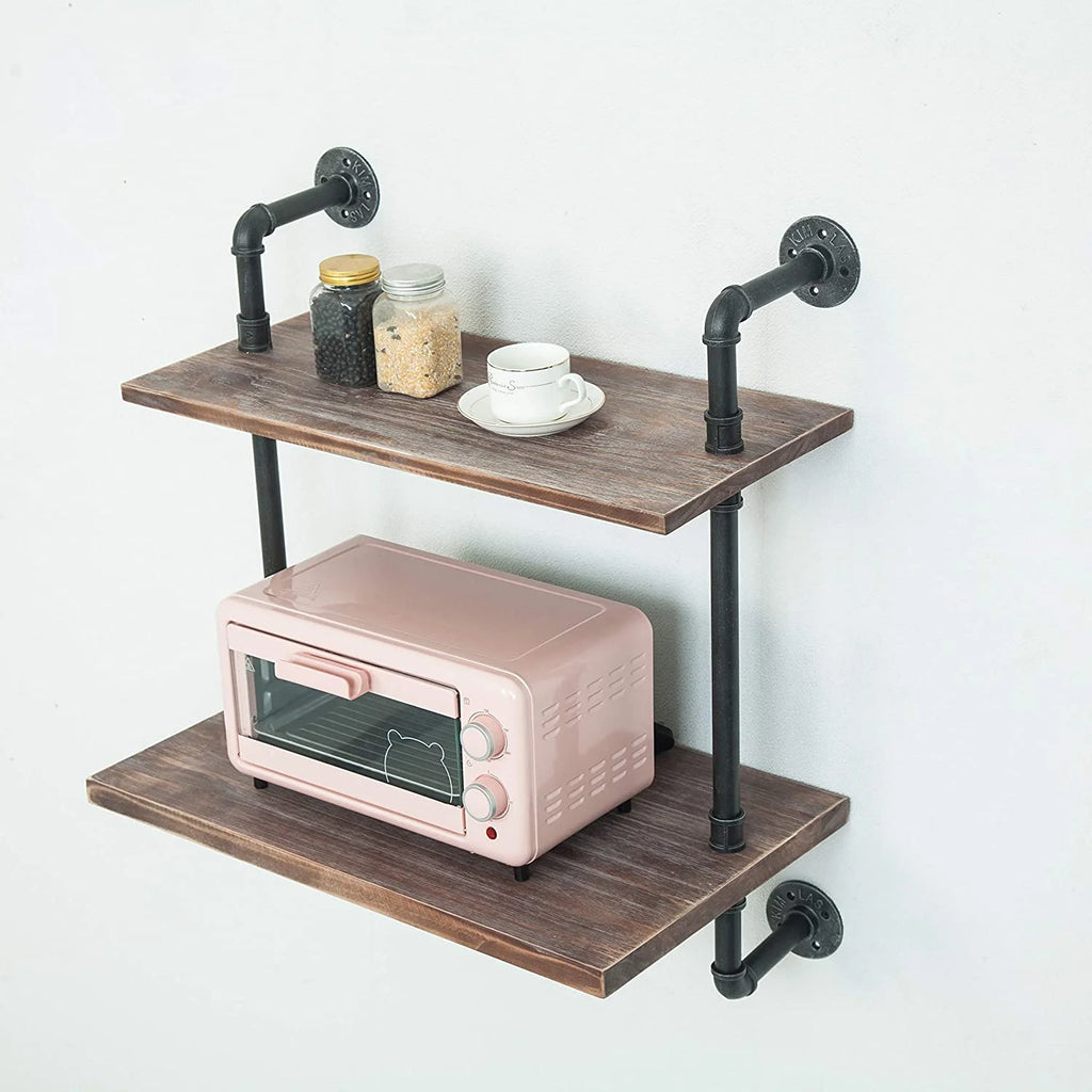 Black Industrial Retro Wall Mount Iron Pipe Microwave Oven Shelf Stand G647