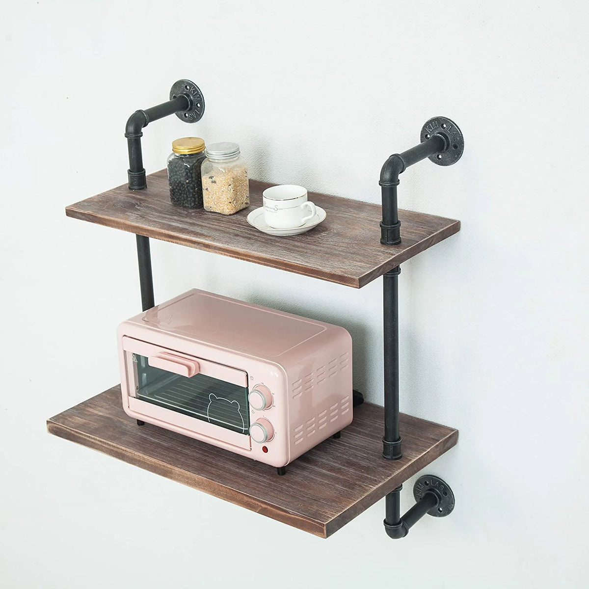 Black Industrial Retro Wall Mount Iron Pipe Microwave Oven Shelf Stand G647