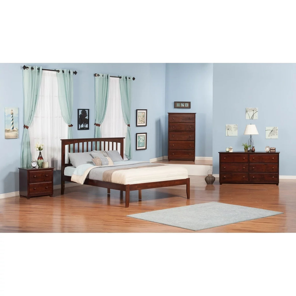 King Platform Bed with Open Foot Board in Walnut Y187