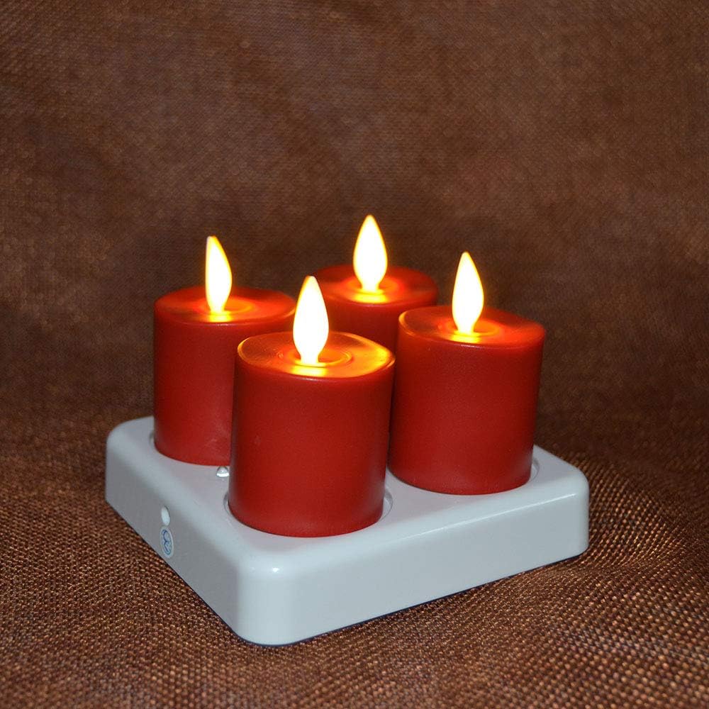 Red Pack of 4 Rechargeable LED Tealight Candles with Remote Control J7952