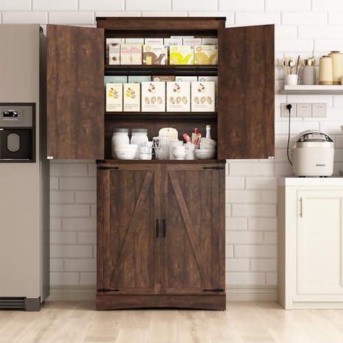 71" Tall Kitchen Pantry Storage Cabinet with 4 Barn Doors M649