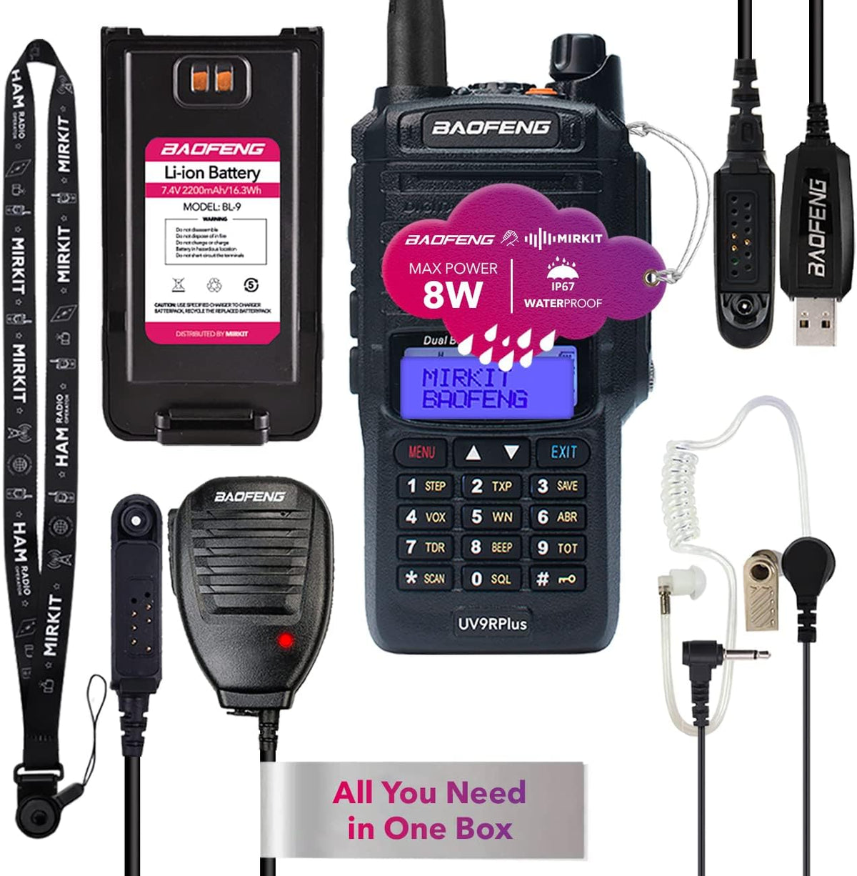 2pcs Waterproof Handheld Radio with USB Programming Cable & 2200mAh Battery Z6628