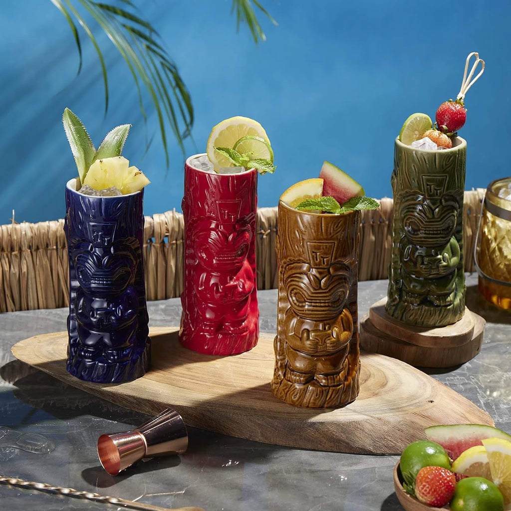Ceramic Tiki Glasses Set Of 4 O6103