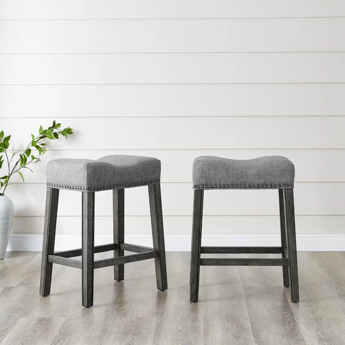 Gray Fabric Saddle Stool Set of 2 H4382