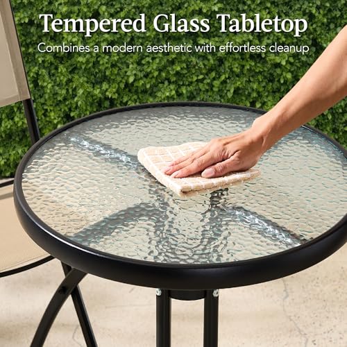 3-Piece Patio Bistro Dining Furniture Set with Glass Tabletop R536