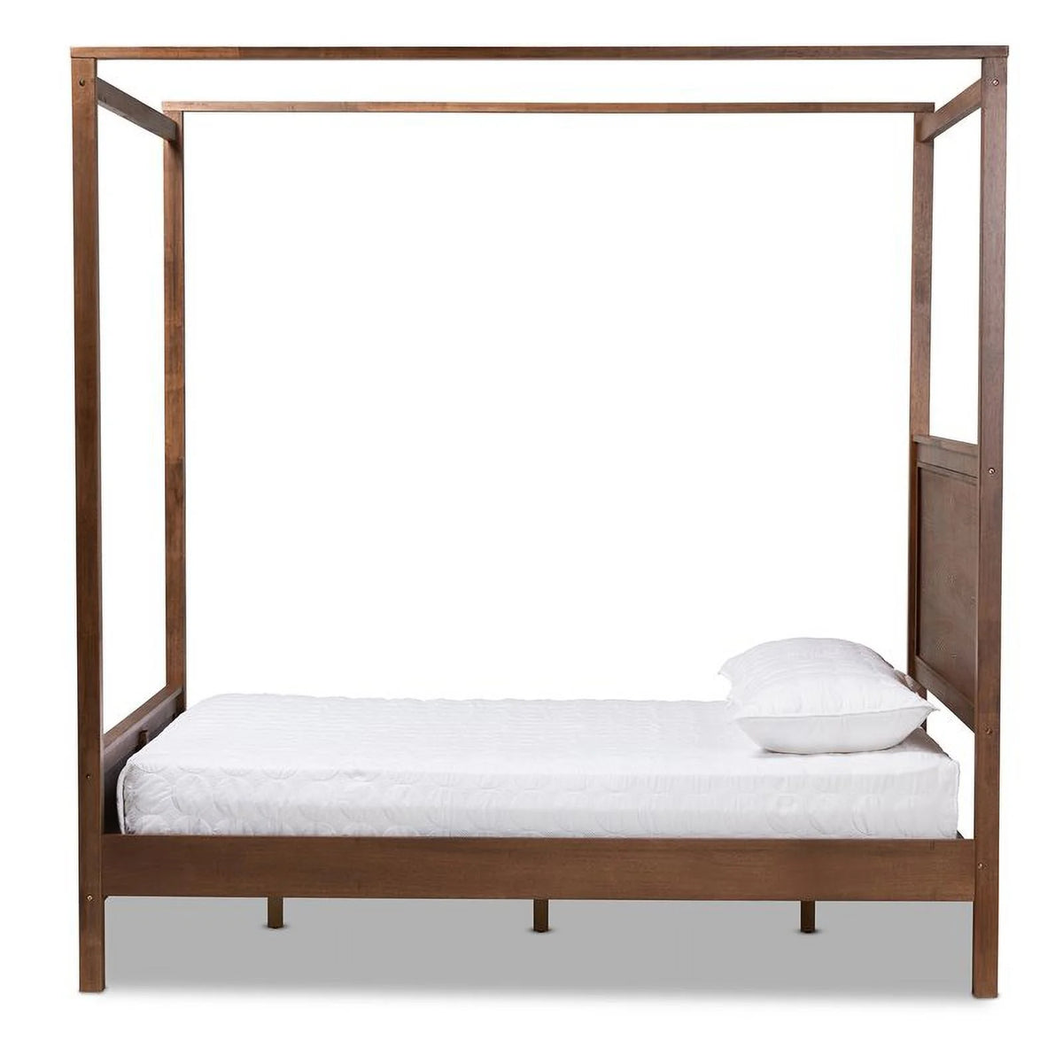 Queen Size Walnut Finished Wood Canopy Bed Q552