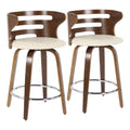 Mid-Century Modern Counter Stool With Swivel In Walnut And Cream Faux Leather - Set Of 2 Y174