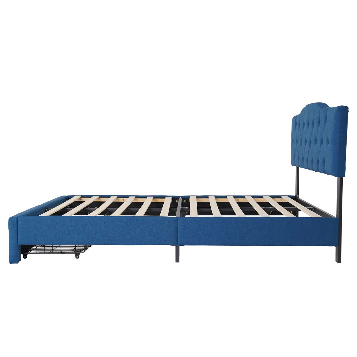 Queen Size Wood Bed Frame with Headboard Blue V773683