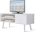 White Wood TV Stand with Shelves S7354