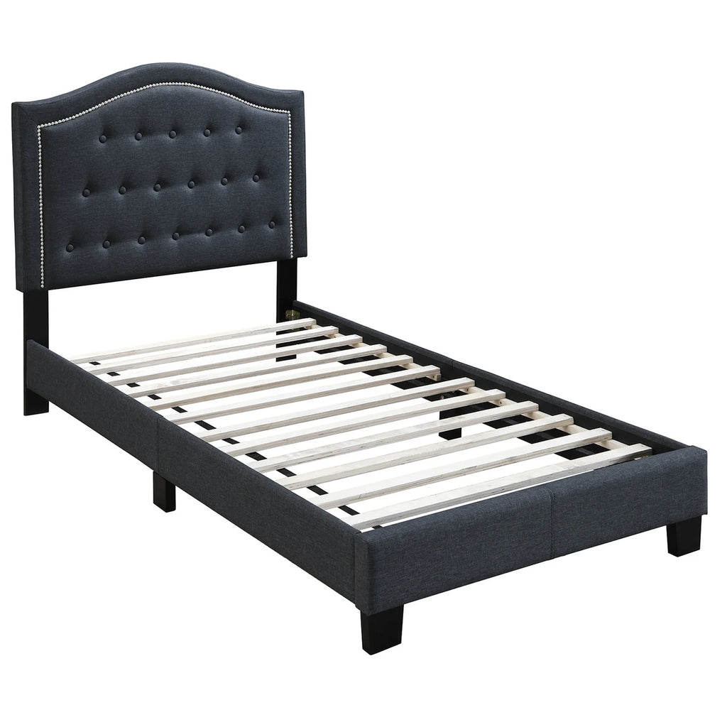 Twin Burlap Fabric Upholstered Bed Frame with Slats Q281