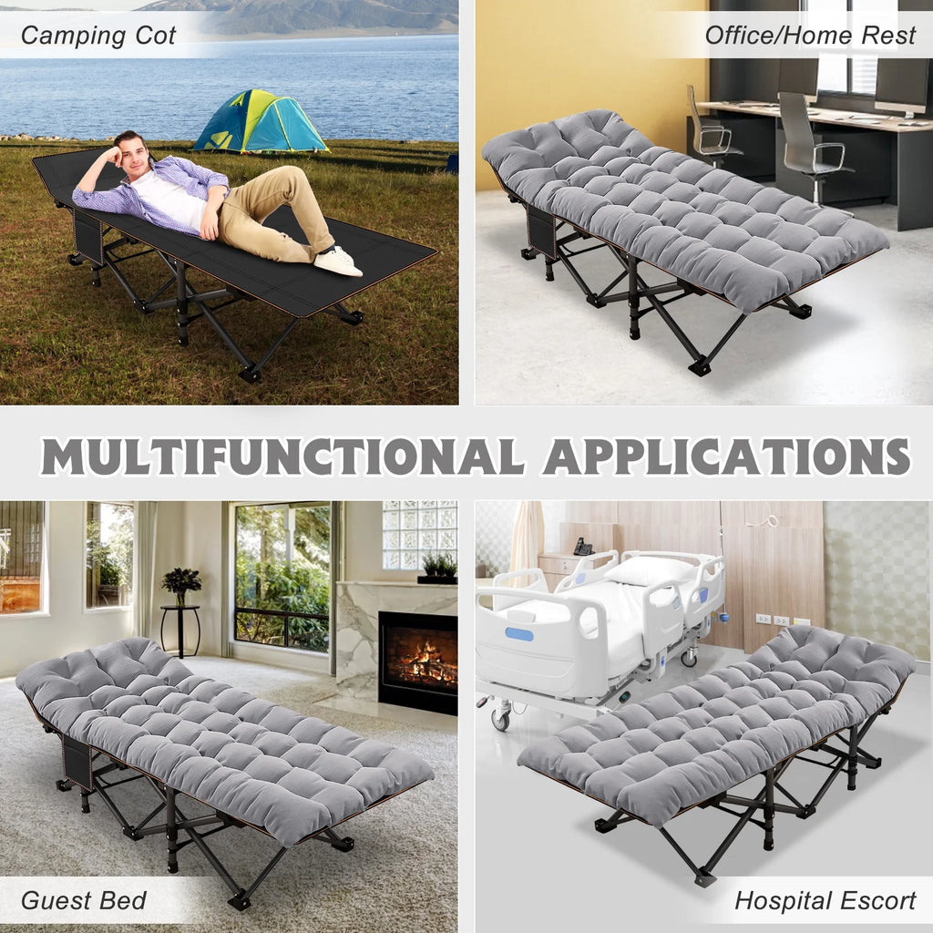 78" Oversized Folding Cot with Mattress and Carry Bag H8870