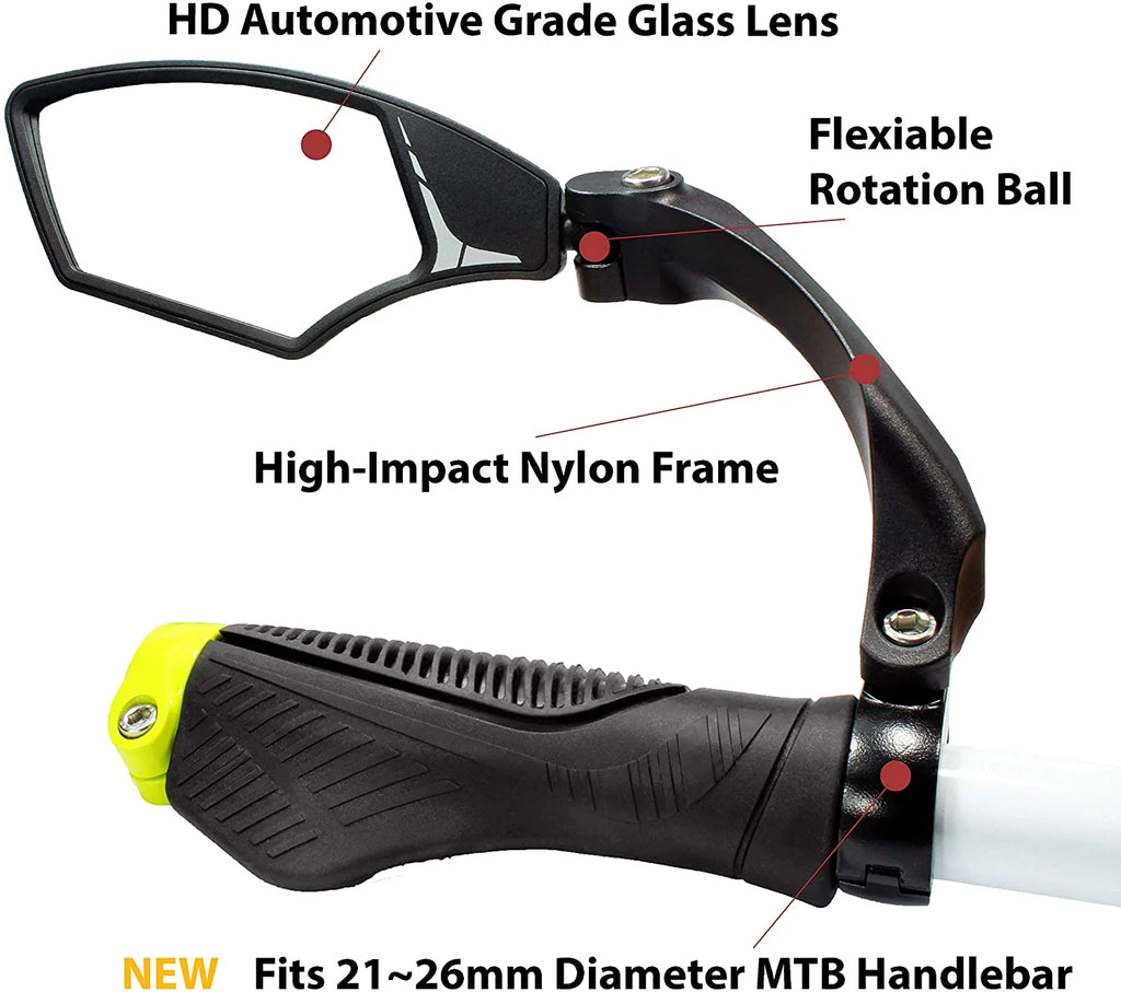Handlebar Bike Mirror, HD, Blast-resistant, Glass Lens, Silver Left O55964