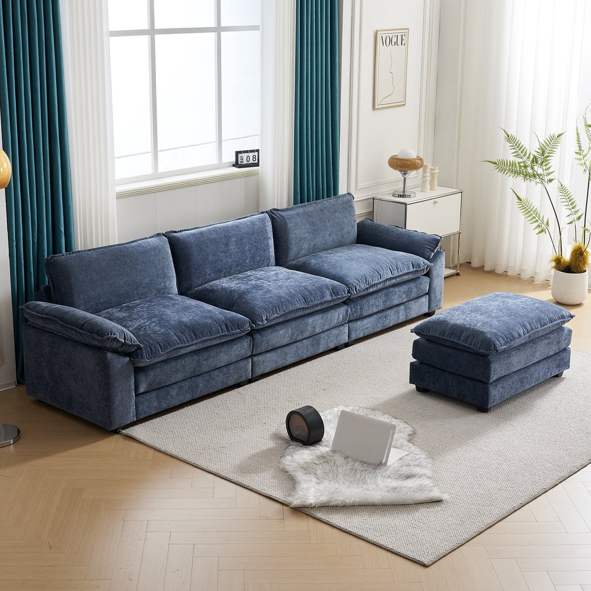 Dark Grey Chenille L Shaped Sectional Sofa with Ottoman K322408