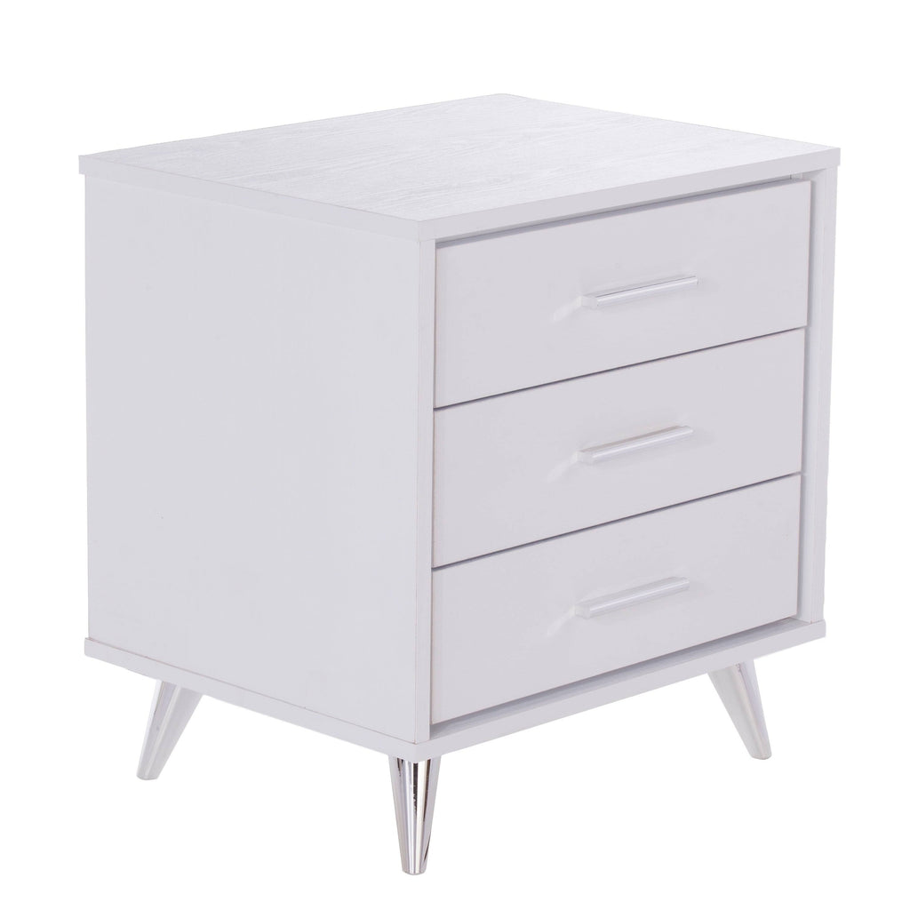 White Chrome Finish Bedside Table with Drawers A6473