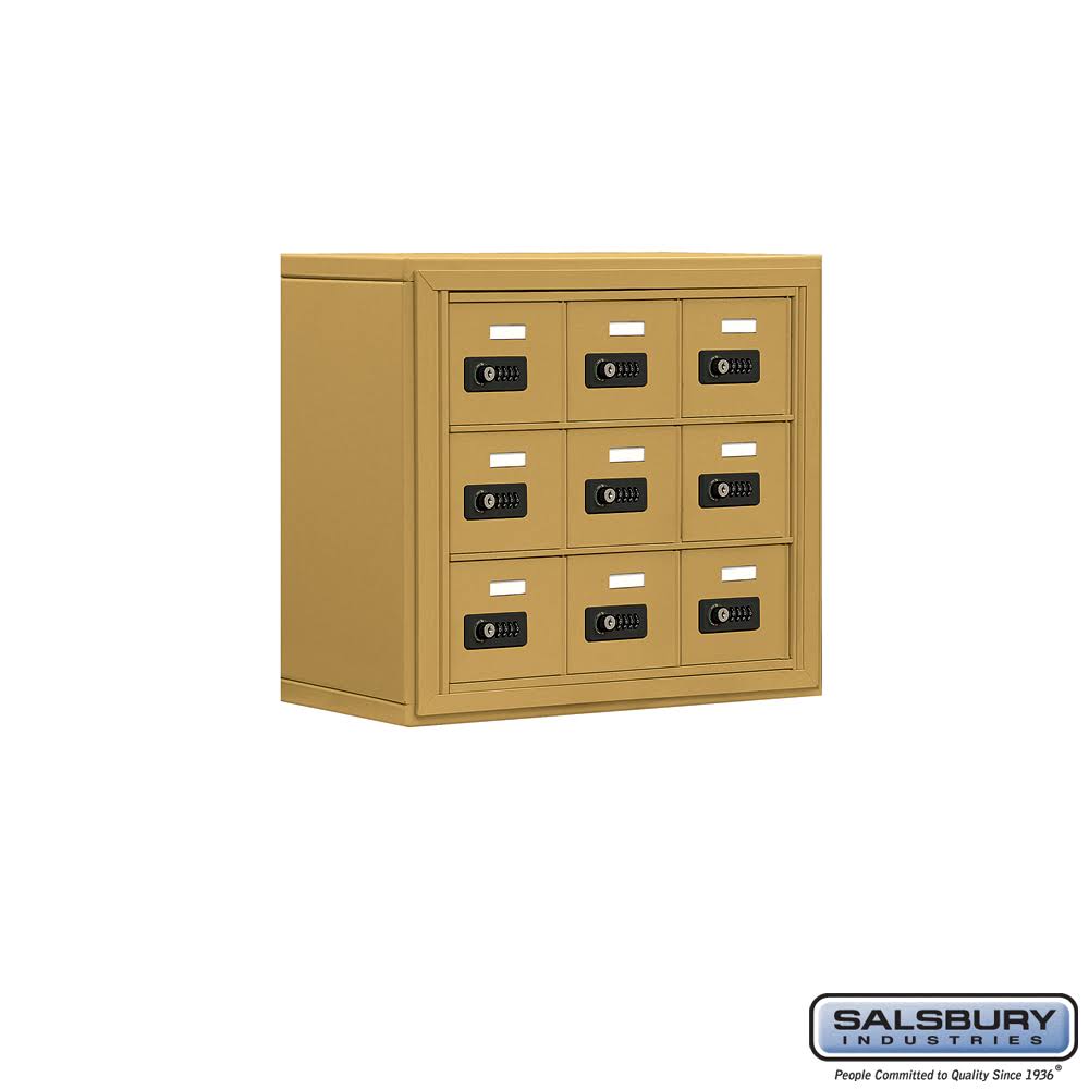 8 in. Cell Phone Storage Locker 3 Door High Unit Gold Surface Mounted Resettable Combination E5219