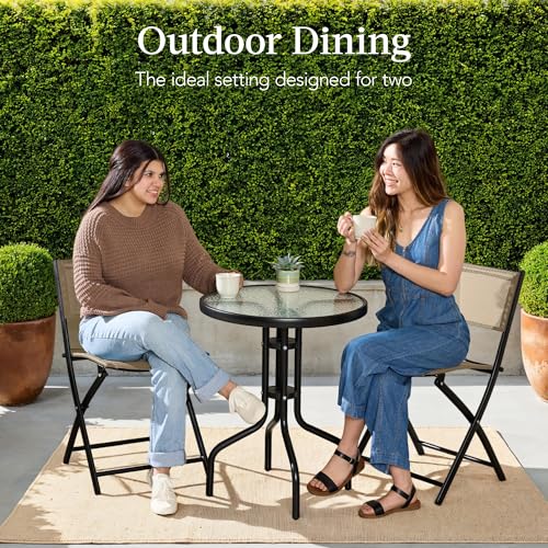 3-Piece Patio Bistro Dining Furniture Set with Glass Tabletop R536